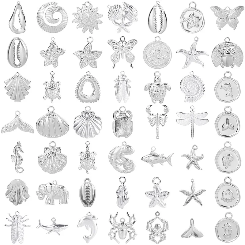 5 sztuk/partia ze stali nierdzewnej zwierzę morskie żółw rozgwiazda muszla Charms DIY czary pająk cykada wisiorek biżuteria akcesoria