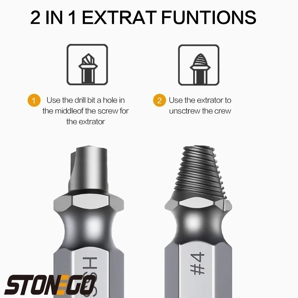 STONEGO Stripped Screw Extractor Drill Kit - HSS 4341 Broken Bolt Extractor for Easy Removal of Damaged Screws 1PC/4PCS/6PCS