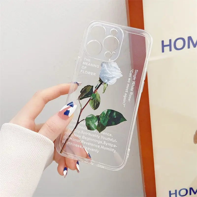 Beautiful Graceful White Rose Phone Cover For iPhone 11 12 13 14 15 16 Pro Max 16 15 14 Plus 13Mini Soft Silicone TPU Case