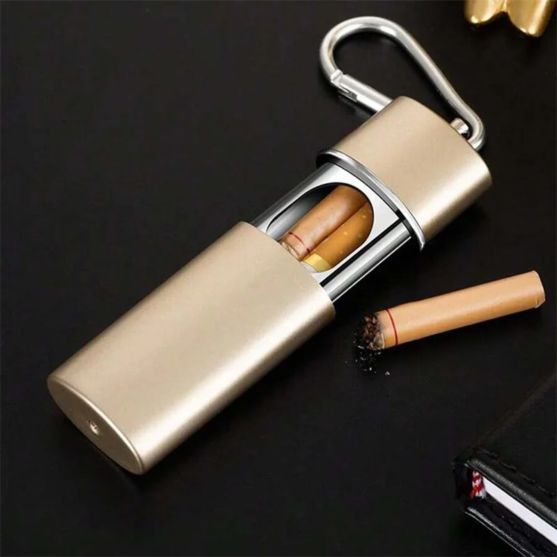 1Pcs Portable Pocket Ashtray with Lid Aluminum Storage Tube Holder Windproof Cigarettes Ashtray with Keychain Ash Tray Outdoor﻿