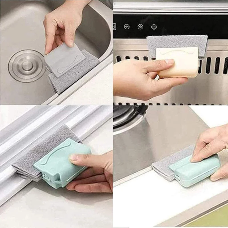 9 Pieces Hand Held Gap Groove Cleaning Tools Set Window Sliding Track Cleaner Brush with Reusable Replacement Pads