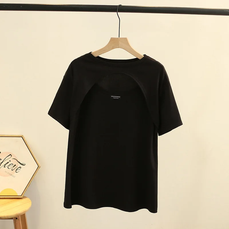 New 2022 Ladies Summer Plus Size Tops For Women Large Size Short Sleeve Loose Elastic Black Gray T-Shirt 3XL 4XL 5XL 6XL