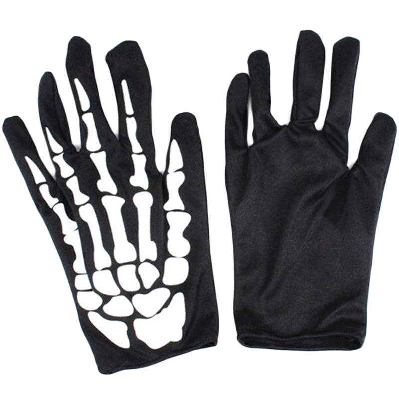 Skeleton Full Finger Gloves Bone Print Mittens Halloween Long Arm Length Wrist Length Dance Gloves Costume Accessory