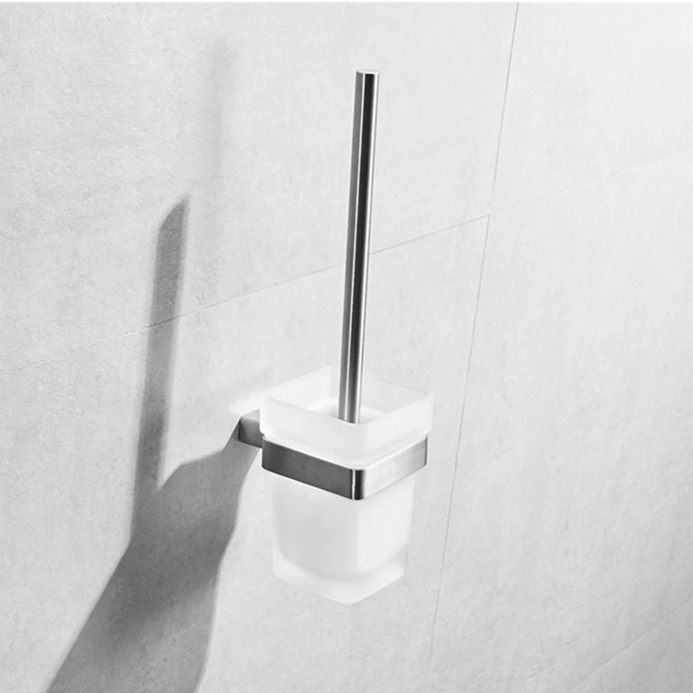 

Stainless Steel Toilet Brush Holder Wall Mounted Bathroom Toilet Brush Set Glass Cup For Home Hotel Office 304 Space-Saving Tidy