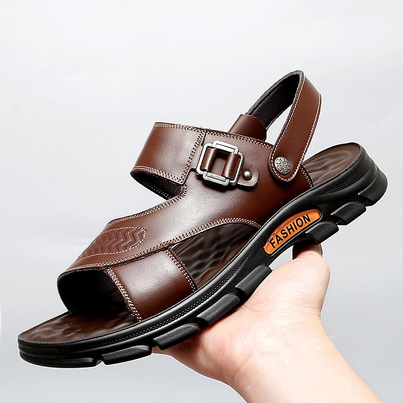 

Сандалии мужские из натуральной кожи, повседневные пляжные шлепанцы, Классические римские тапки, для улицы, летняя обувь, размеры 38-44