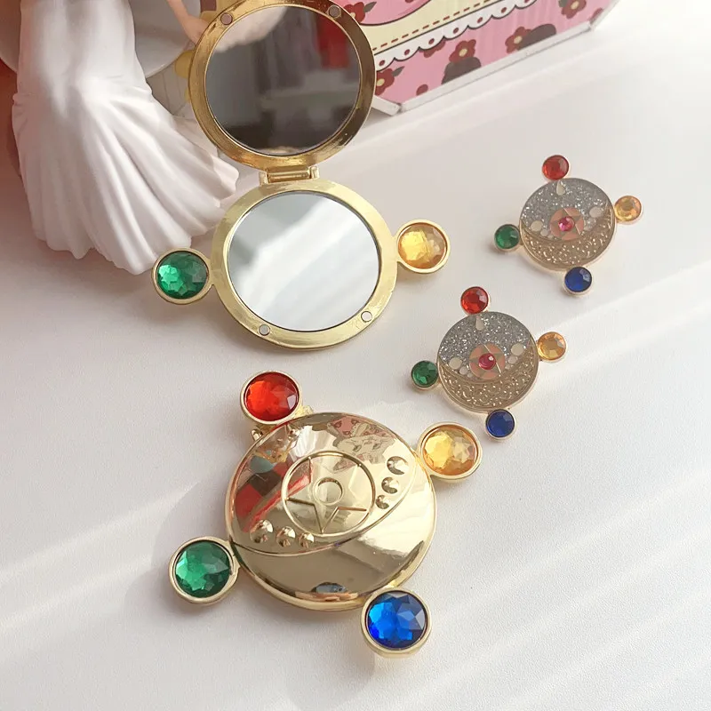 Creative Girl Four Color Gemstone Metal Folding Mirror Outdoor Portable Decorative Makeup Mirror