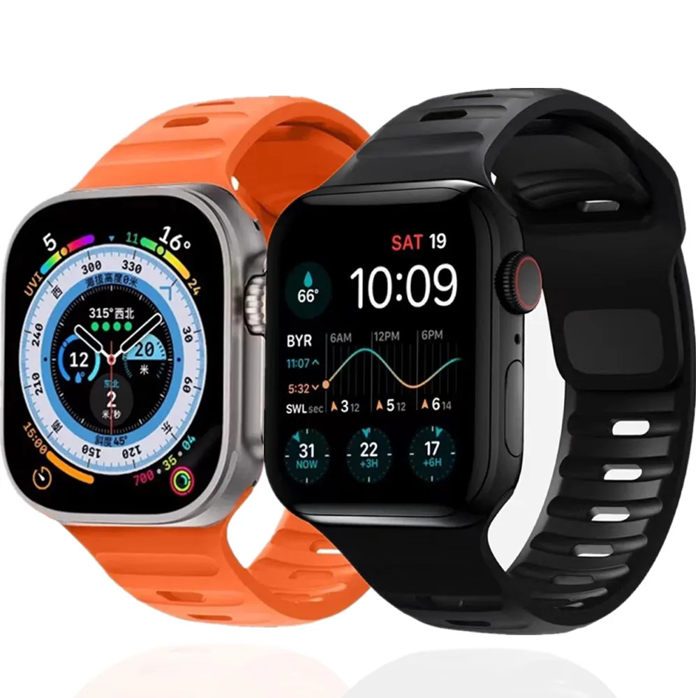 Sport-Silikonarmband für Apple Watch 45mm 44 49 38 40 41 46 42mm Atmungsaktives Armband iWatch 12 11 10 9 8 SE 7 6 5 4 3
