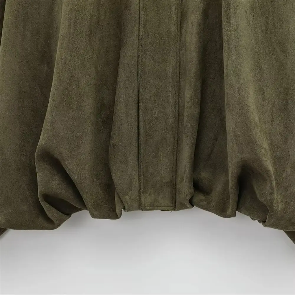 2025 Flip Collar Pilot Jacket Suede Texture Casual High Street Clothing Zipper Loose Outer Garment