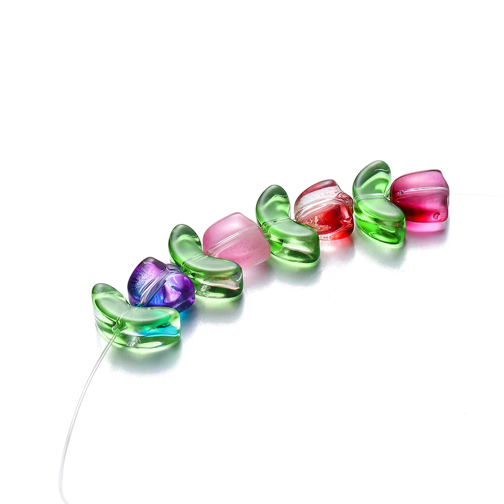 10/20Set Tulips Flower Lampwork Beads Multicolor Glass Flora Beads Multicolor Loose Beads for DIY Bracelets Jewelry Making