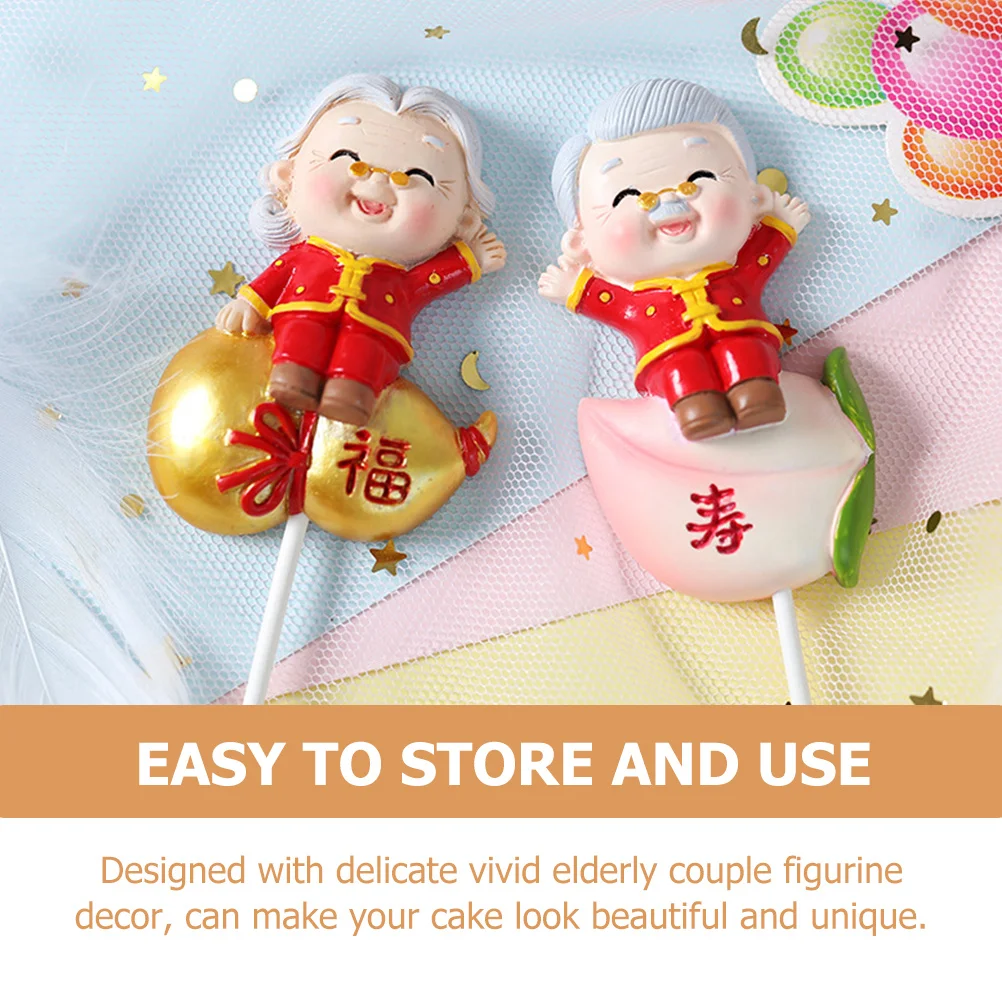 

2Pcs Charming Elderly Couple Cake Plugin Vivid Design Suitable for Birthday Anniversary Cakes and Cupcakes Cake Topper