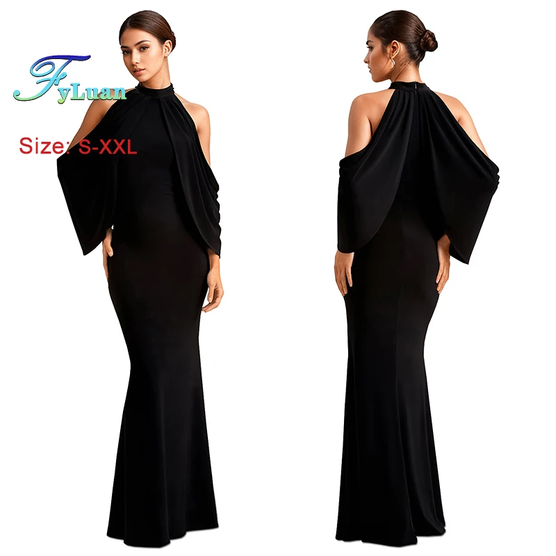 New Fashion Manica a pipistrello Abiti lunghi 2025 Donna Tinta unita O Collo con spalle scoperte Sirena Abiti da ballo per donna Abiti di compleanno