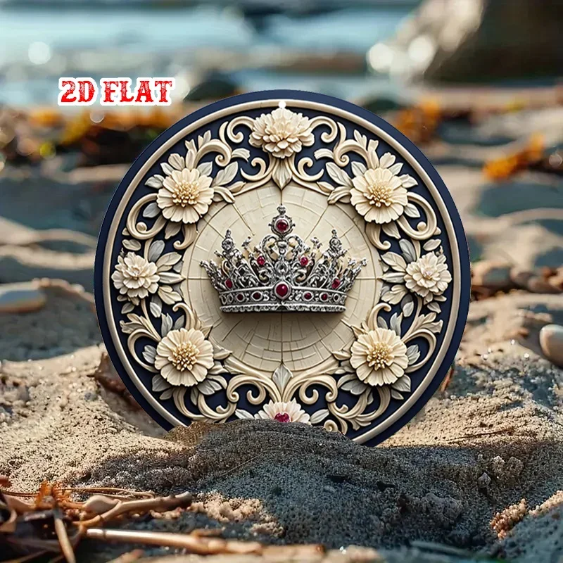 CIFBUY Vintage Royal Crown Floral Aluminum Wall Art Waterproof Wear Resistant Decor for Living Room Bedroom Cafe Home Office