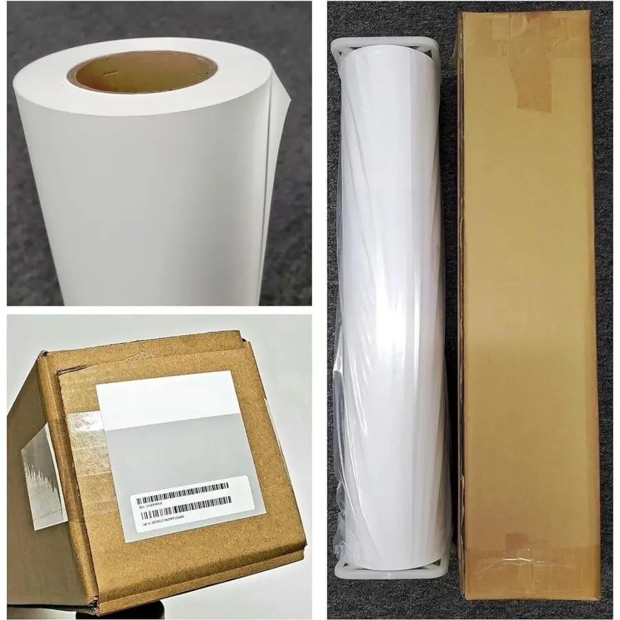 لفة لافتة من مادة البولي بروبيلين غير اللامعة مقاس 24 بوصة × 100 قدم غير لاصقة ذاتية اللصق من مادة البولي فينيل المقاومة للماء مقاس 2 بوصة، نافثة للحبر ذات تنسيق واسع