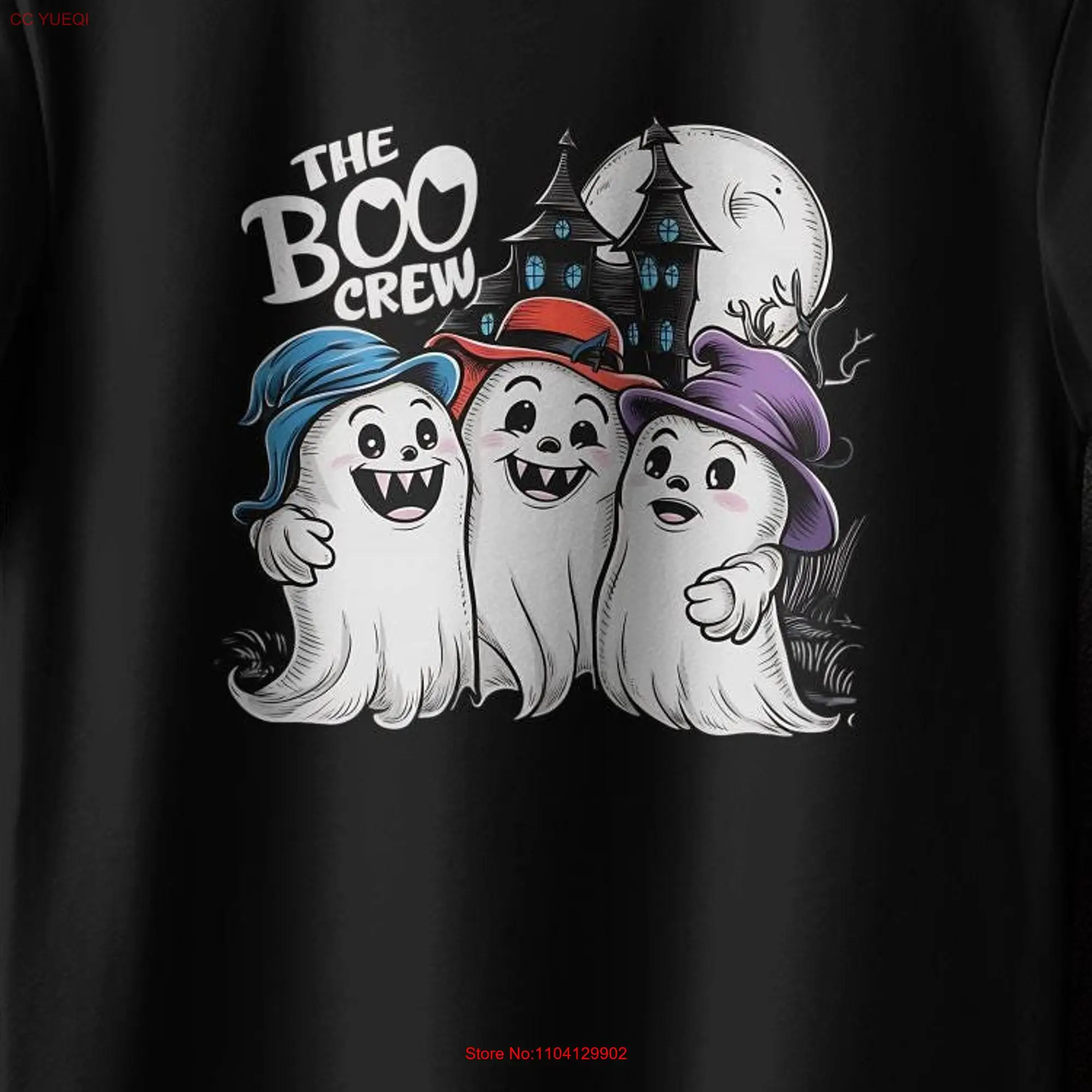 The Boo Crew Halloween T Shirt Cute Ghost Friends Funny Spooky Trick or Treat Witch Hat Happy Top long or short sleeves