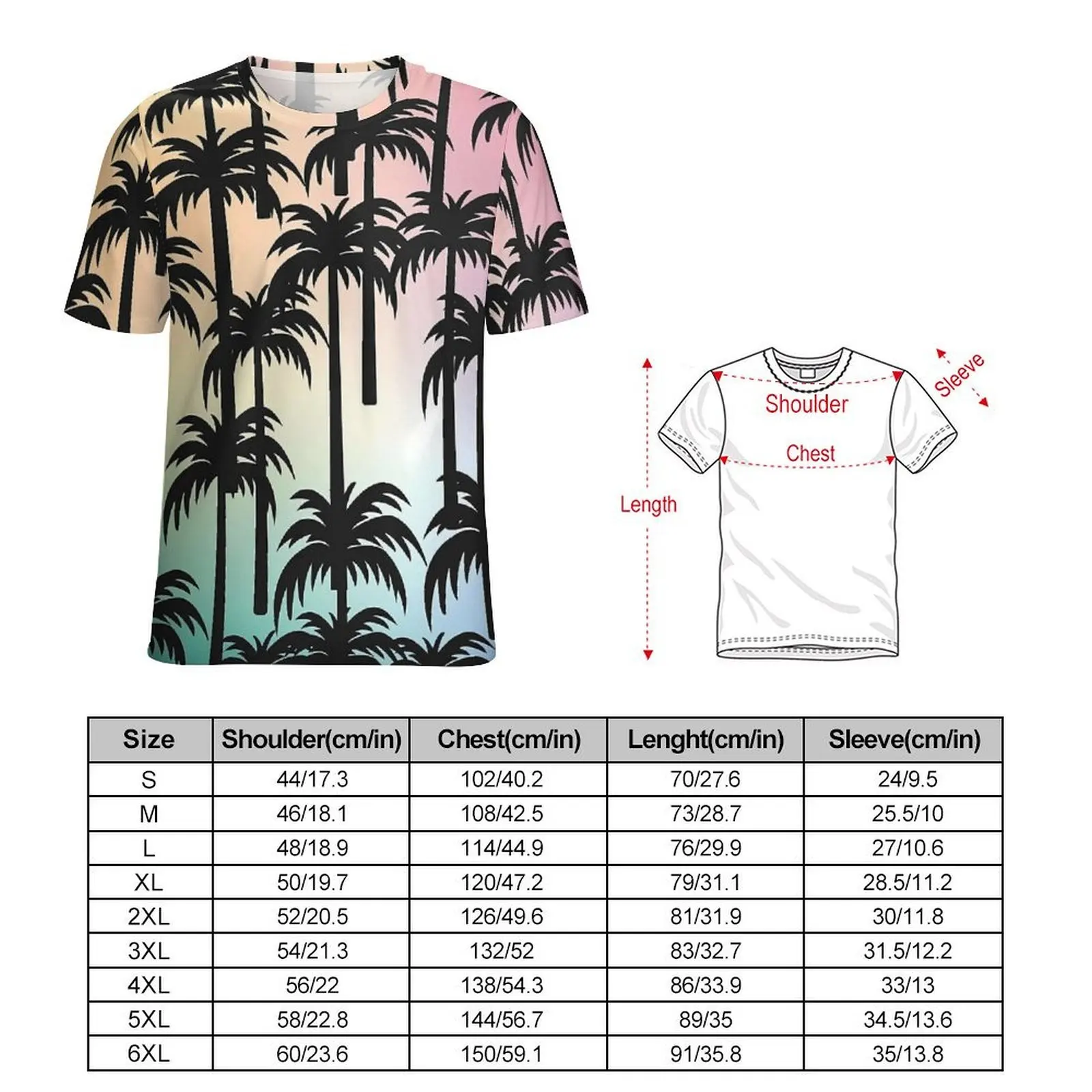 Premium T Shirt Rainbow Sunset Palm Trees T Shirts Street Style Novelty Tee Shirt For Couple Short-Sleeved Oversize Clothes