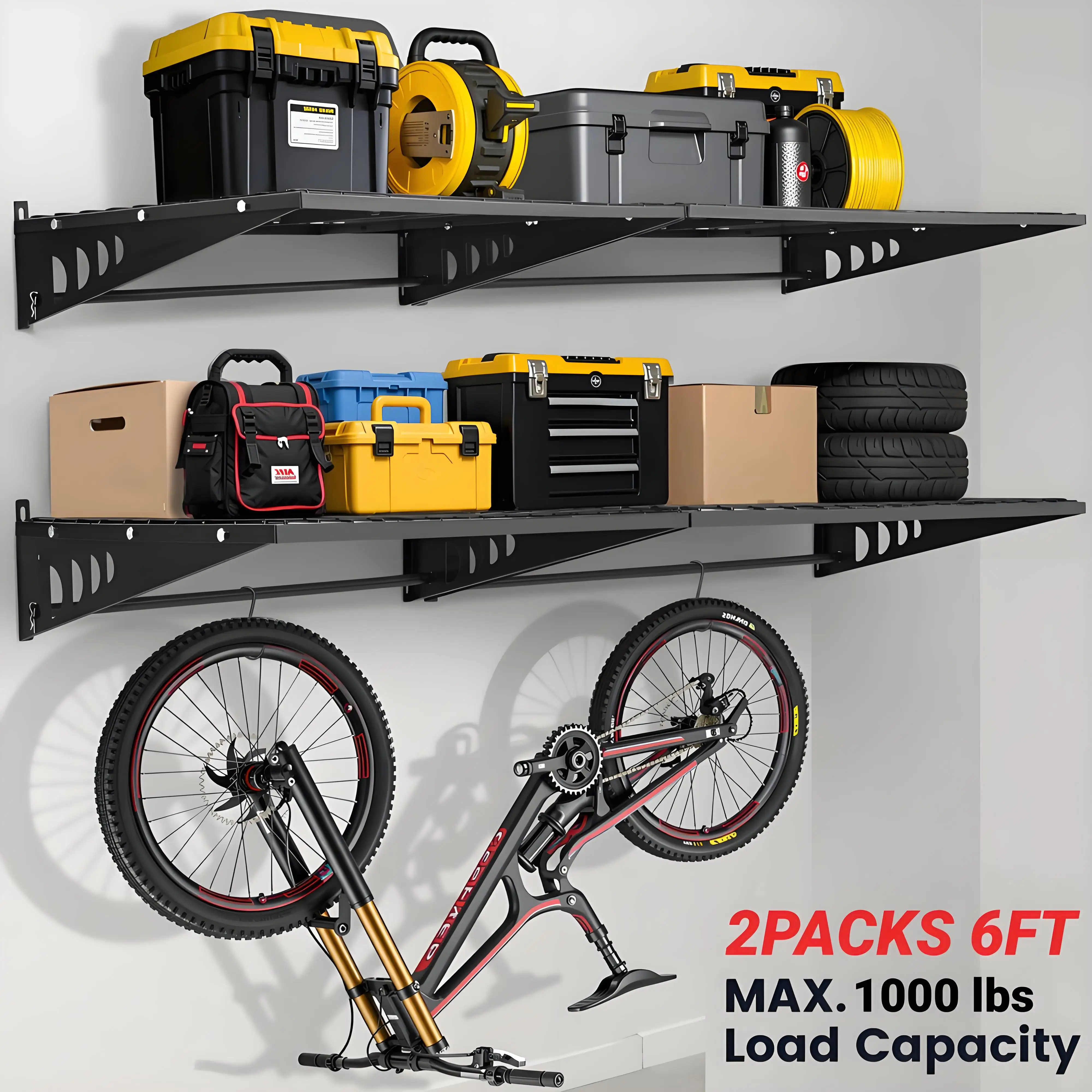 

2 Layers Garage Storage Rack Wall Mounted Heavy Duty Shelf Hand Power Mobile Tool Organizer Rack Electric Drill Holder for Home