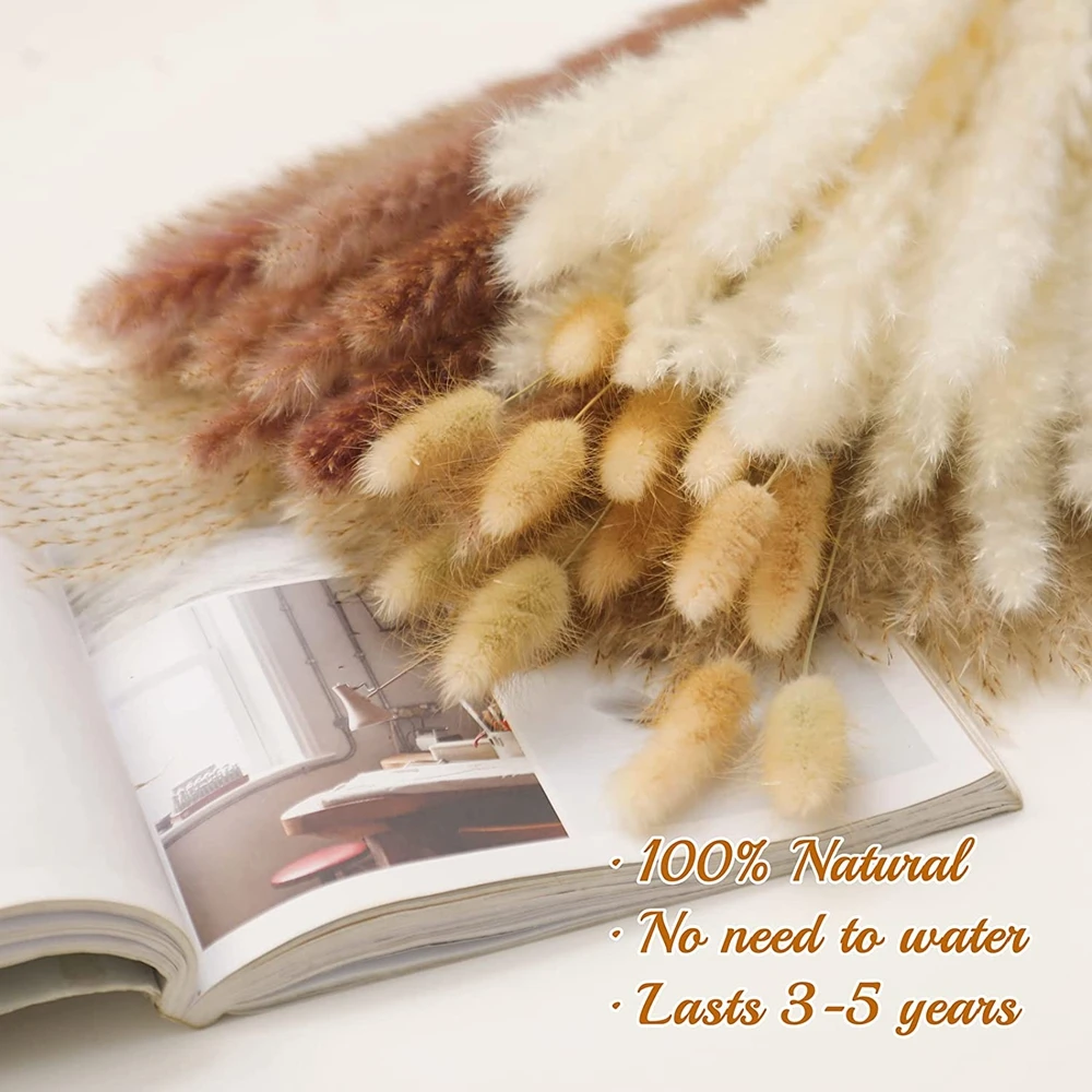 30-120Pcs Dried Pampas Grass Boho Room Decor White Pompa Floral Bouquet Fluffy Dry Flower for Bathroom Wedding Baby Shower Decor