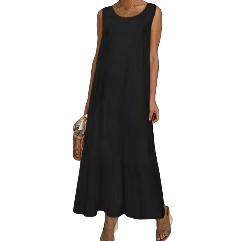 

Women Sleeveless Long Dress Summer Fashion Maxi Sundress Vintage Casual Loose Party Vestidos Korean French Vestidos 2024 Платье