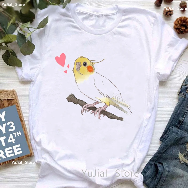 Budgie Mom Papakeets Graphic Print T Shirt Women Clothes 2024 Funny White Tshirt Femme Kawaii Cockatiel T-Shirt Tops