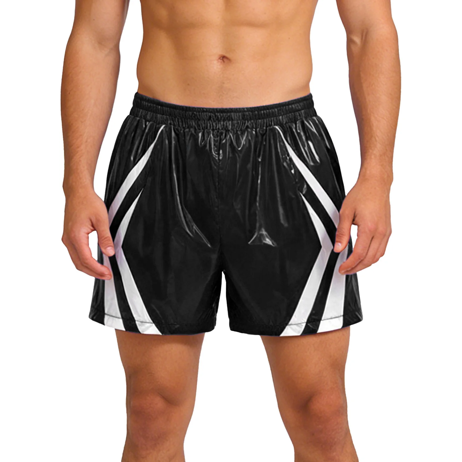 

Mens Waterpoof Swim Trunks with Pockets Stripes Athletic Sportswear Bottoms Boxers Shorts for Swimming Beach Running Cycling