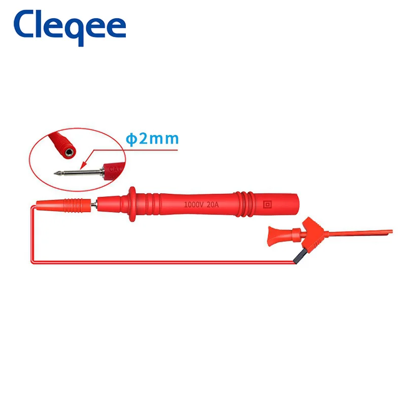 Cleqee P1511B Minigrabber to 2mm Female Jack Silicone Test Lead IC Test Hook Clip with Internal Spring 26AWG Fits 2mm Test Probe