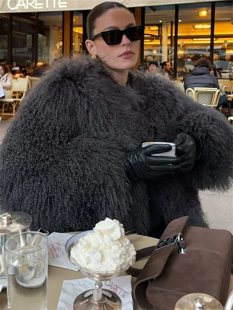 New Winter Female Fluffy Faux Fox Fur Jacket Overcoat Loose Luxury Long Sleeve High Waist Patchwork Coat Women's Outwear 2025
