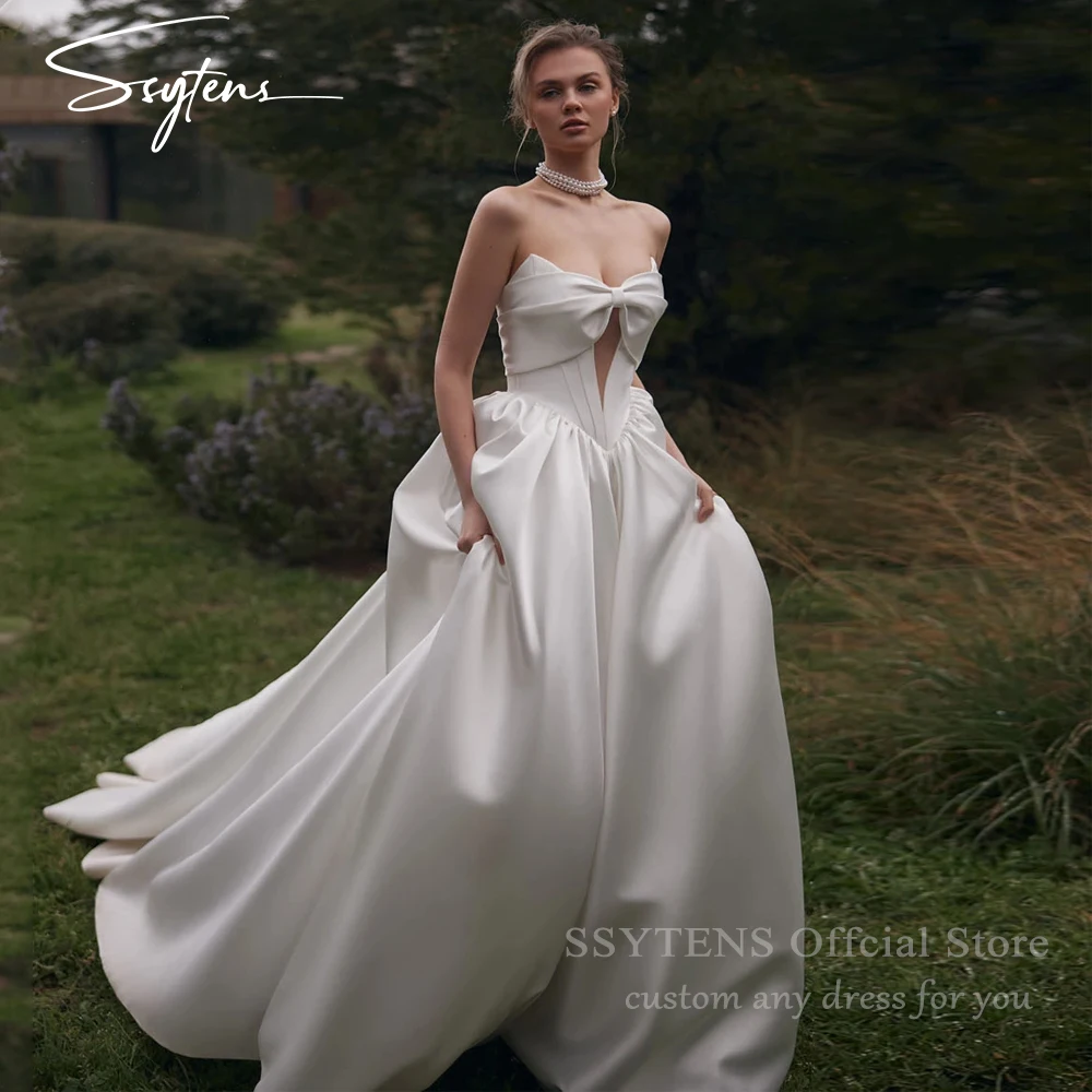 

SSYTENS Elegant Princess A-Line Wedding Dresses Sweetheart Sweep Train Bridal Dress Bespoke Backless Civil Bride Gown Customized