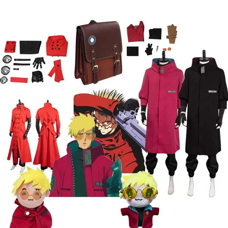 Vash the Stampede Cosplay Anime Trigun Costume Men Red Black Coat Pants Belt Backpack Outfits Halloween Carnival Party Suit