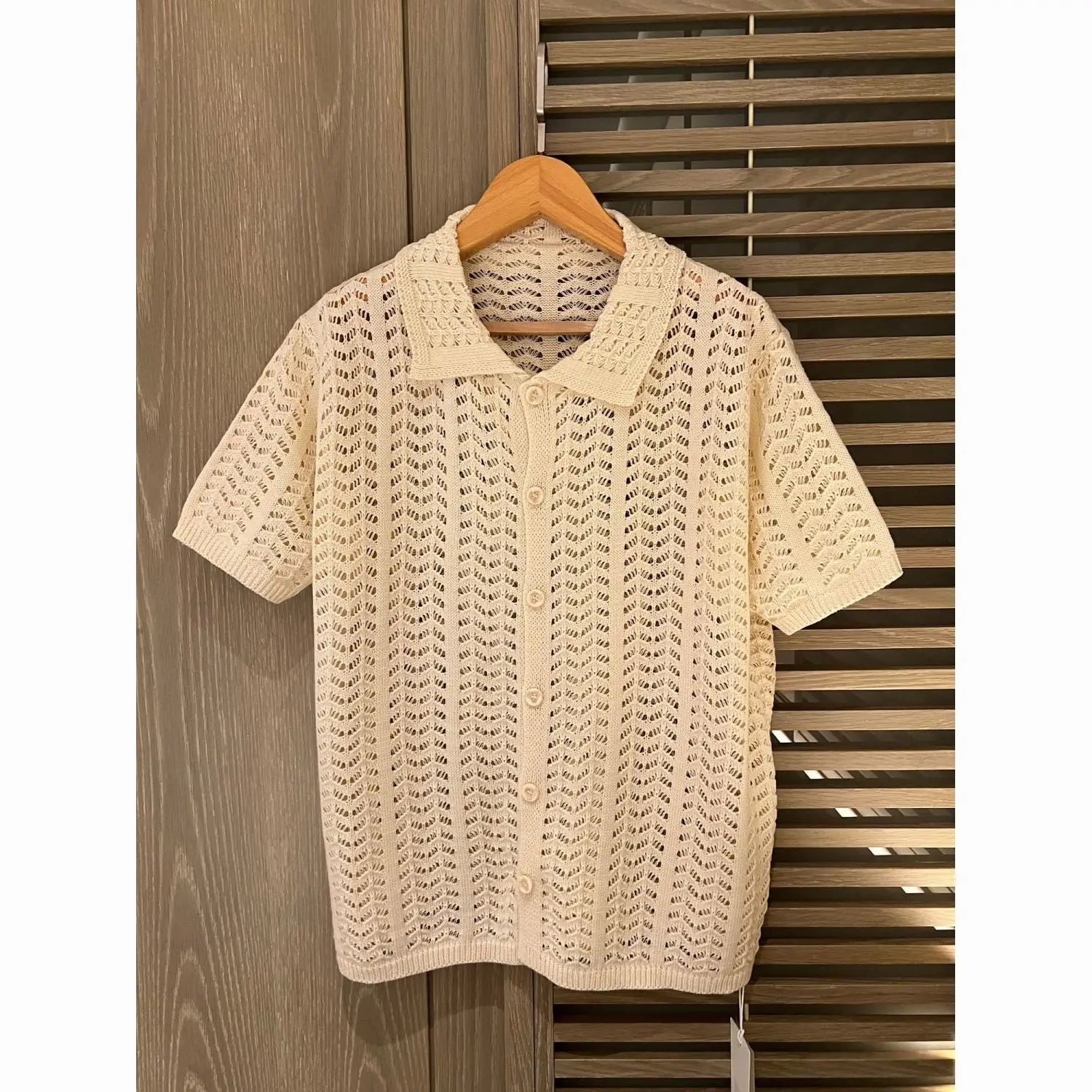 Summer New Arrival Retro Niche Hollow Knitted Shirts for Men and Women Lapel Buttons Loose Casual Short Sleeve Hawaiian Shirt