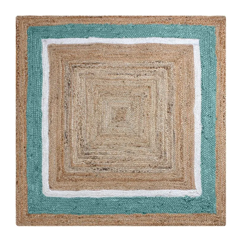 

Handmade Jute Area Rug Living Room Kilim Dining Room Mat Turquoise Blue Carpet