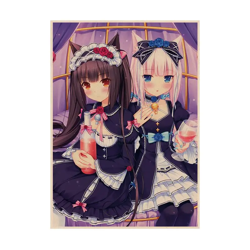 Nekopara Neko Para Chocola Vanilla Anime Classic Anime Poster Whitepaper Sticker DIY Room Bar Cafe Aesthetic Art Wall Painting