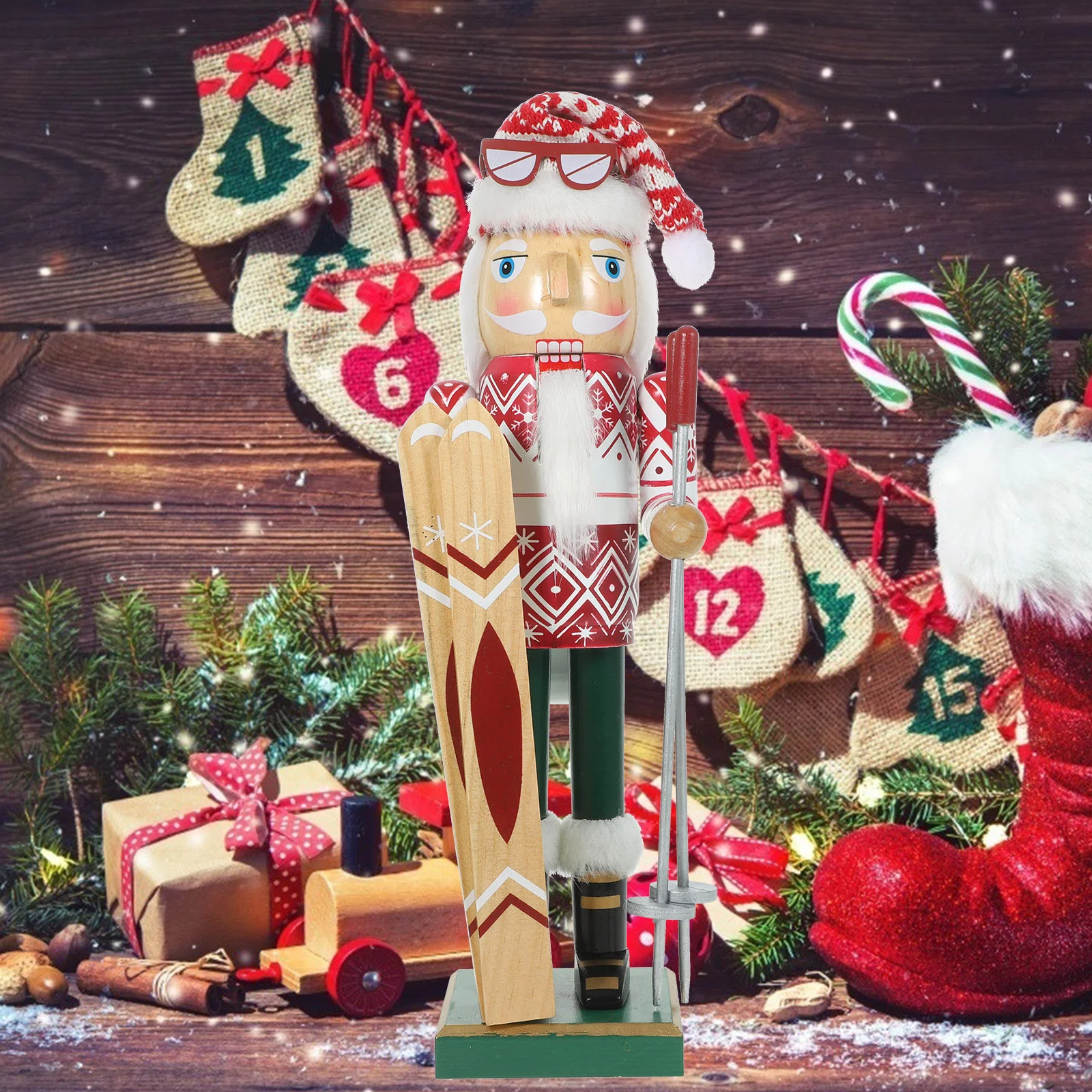 Outdoor Decor Christmas Ski Puppet Adorable Figurine Garden Model Charms Xmas Nutcracker Ornament Red Santa for Figures Elder