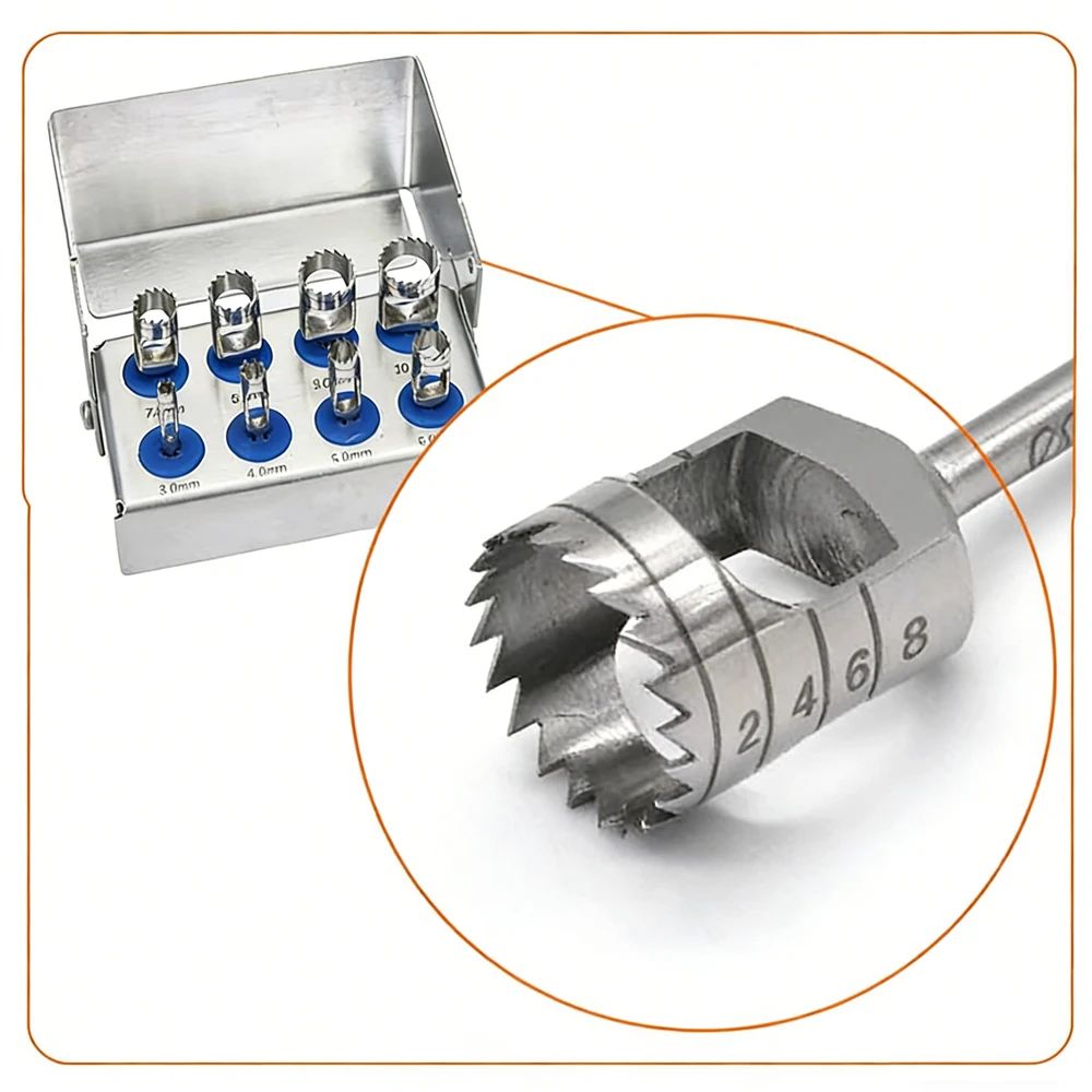 

Dental Implant Bur Set with Trephine and Tissue Punch for Implant Surgery Dentistry Surgical Instrument Kit