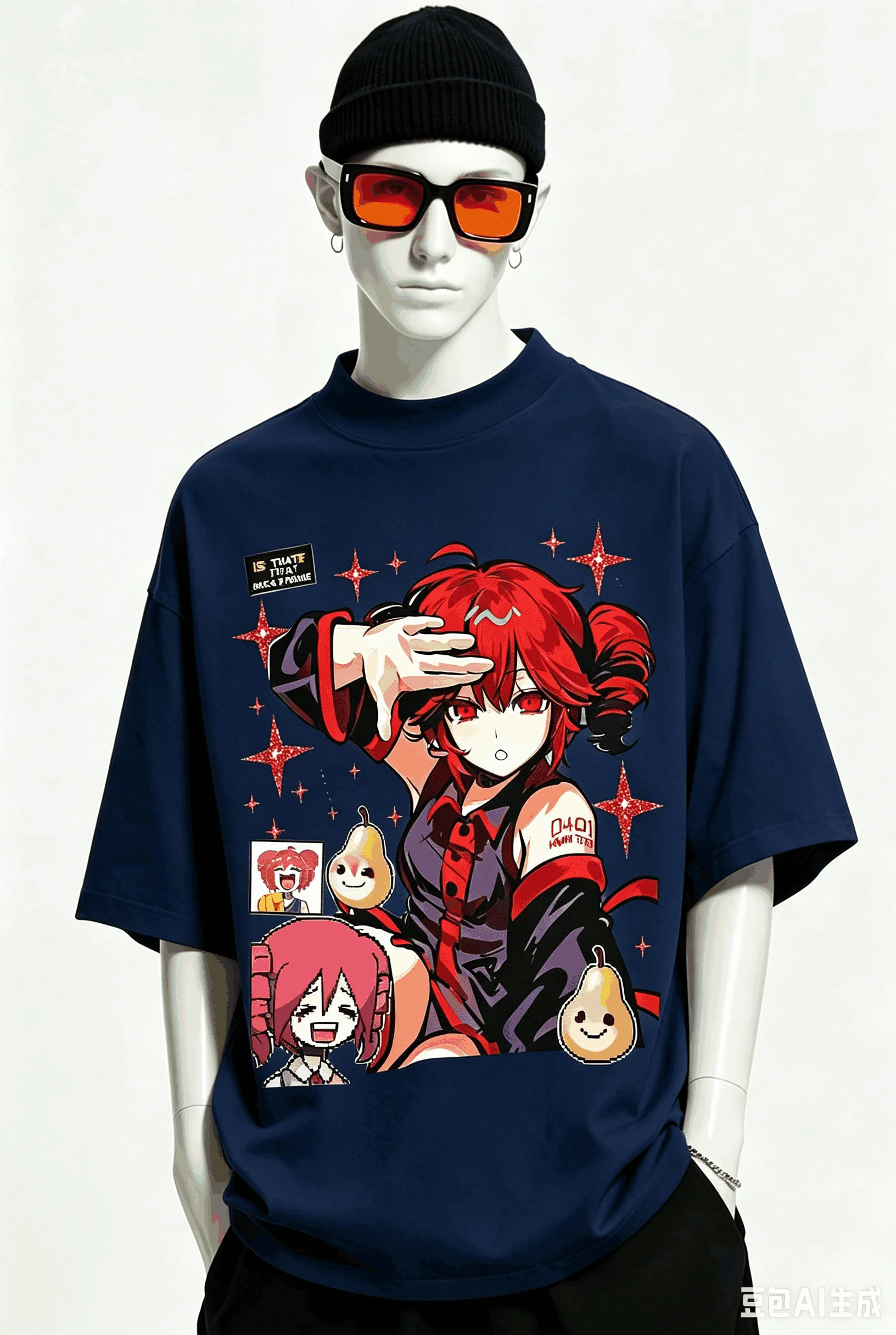 Kasane Teto Übergroßes Unisex-T-Shirt mit Grafikdruck und Rundhalsausschnitt für Männer und Frauen, hochwertige Y2k-Kurzarm-Streetwear aus weicher Baumwolle – Detail 15