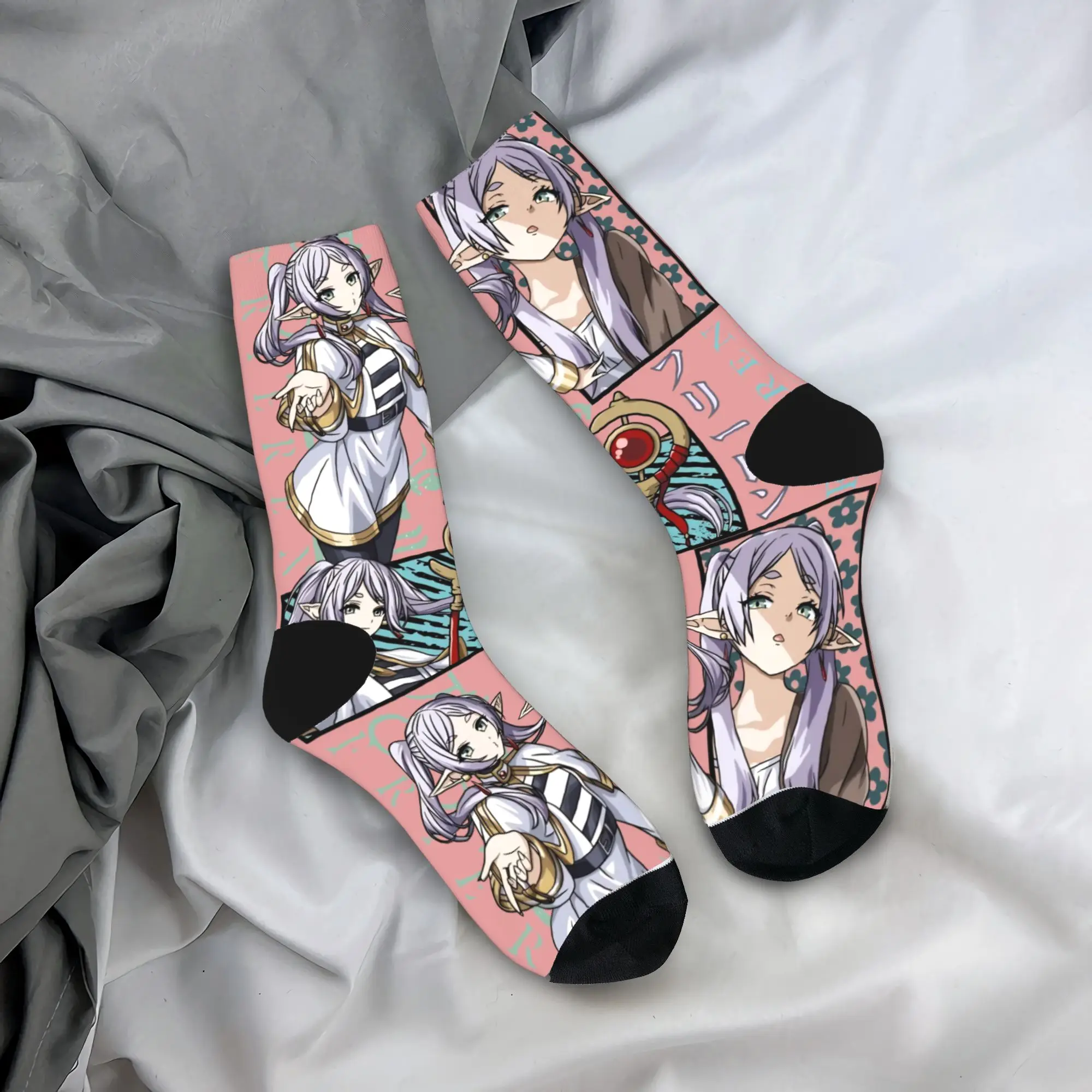 جوارب كرة القدم من Crazy Design Frieren Manga Magician من البوليستر طويلة للجنسين غير قابلة للانزلاق #1