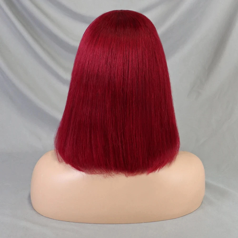 Color Wig 99J Burgundy Red Short Bob Human Hair Wig with Fringe for Women Straight Bob Wigs With Bangs Dark Brown Machine Made