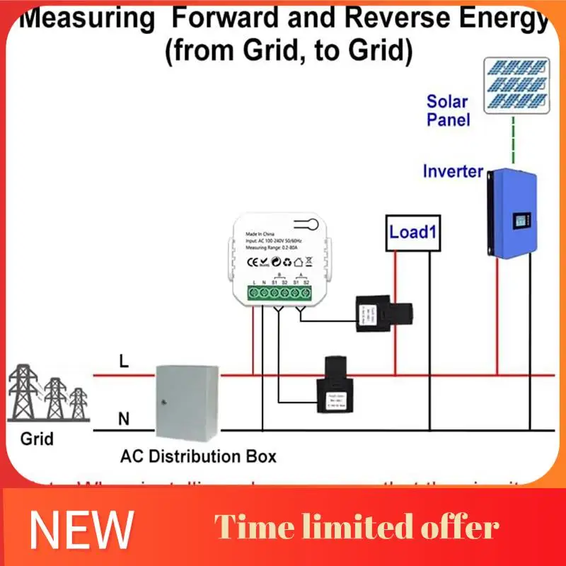 

ABRN-Tuya Wifi Intelligent Energy Meter Solar PV System Power Production Consumption Bidirectional Monitoring Meter With 2 CT
