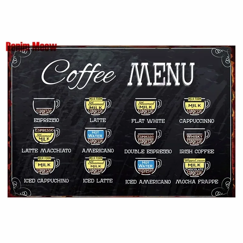 Vintage Metal Tin Signs Coffee Menu Retro Espresso Drink Wall Art  Life Shop Bar Club Cafe Store Home Decor 8x12 inch