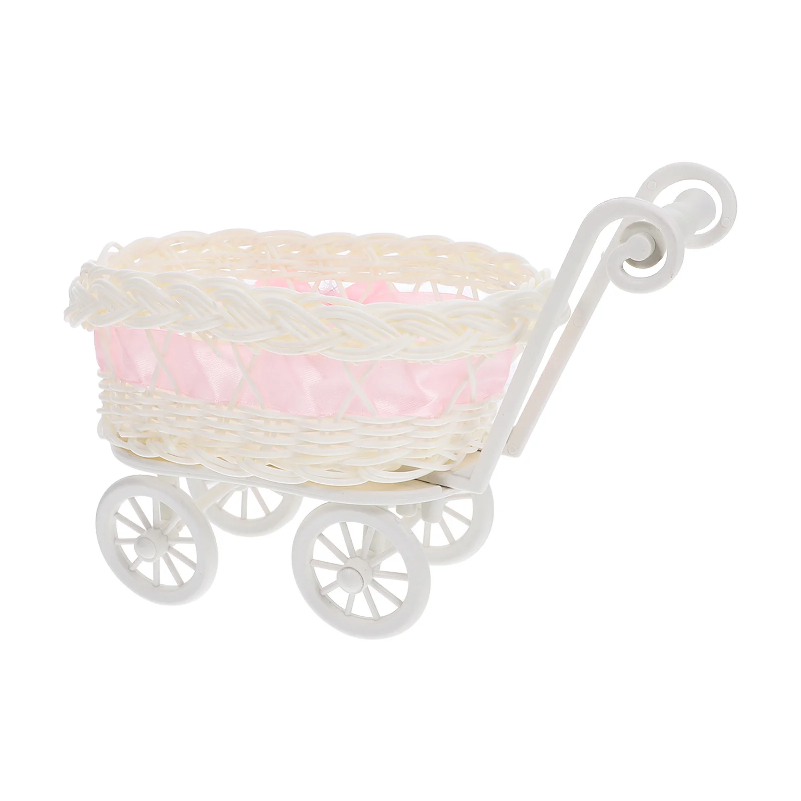 

Imitation Rattan Baby Carriage Candy Basket Pink Stroller Design For Wedding Decoration Baby Shower Favor Party Supply Storage