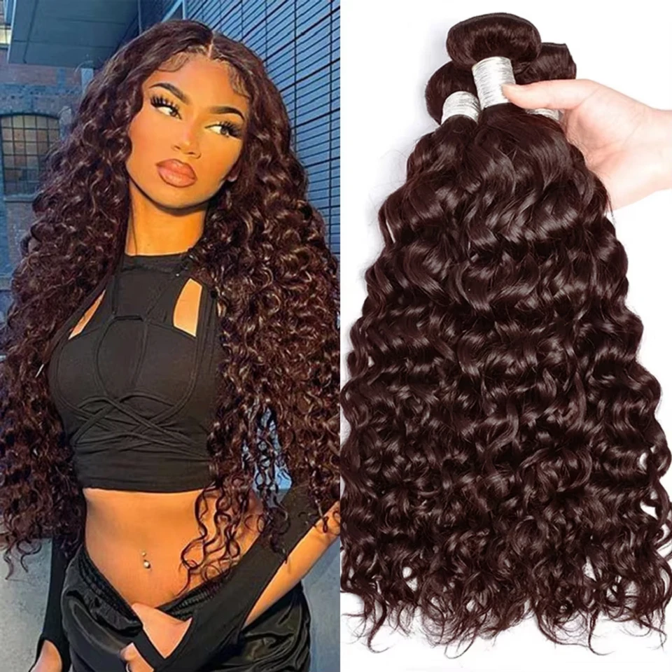 Chocolate Brown Water Wave Curly Human Hair Bundles Weave 3 4 Bundles Deal Deep Curly Raw Virgin Human Hair Extension for Women