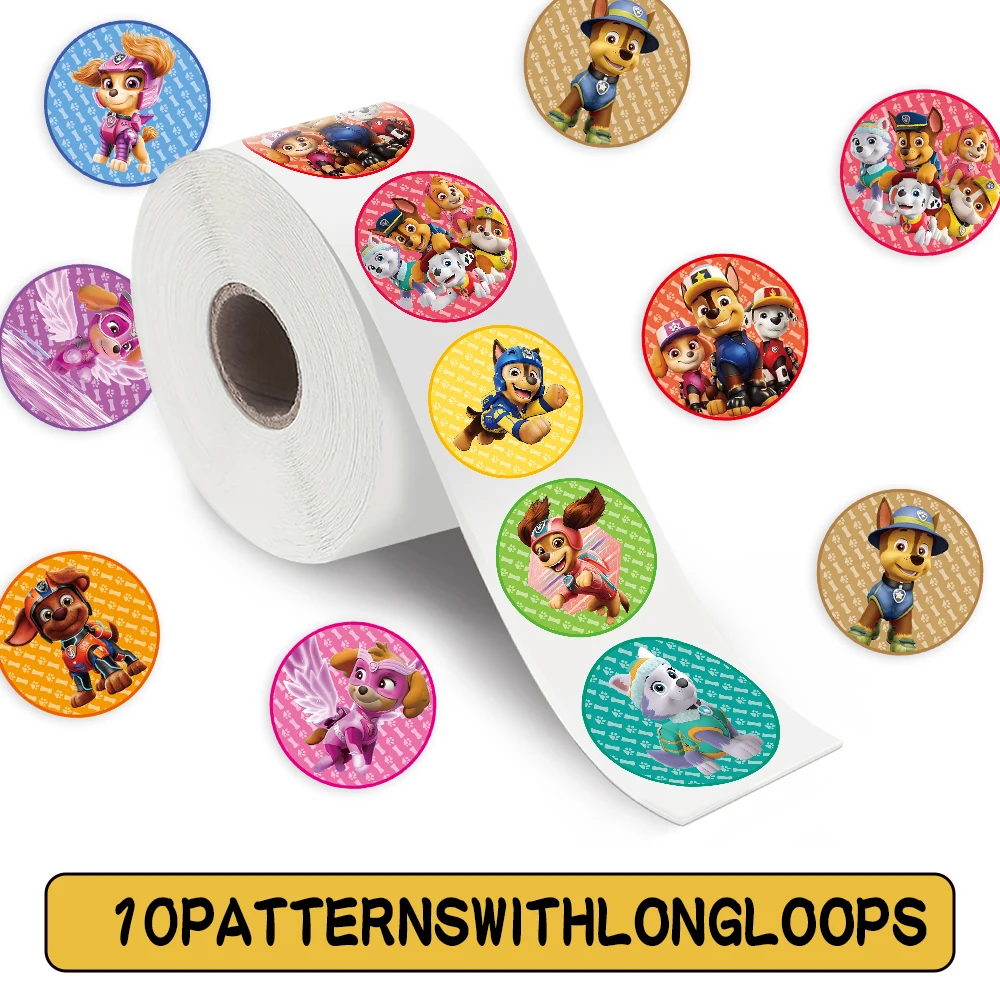 สติกเกอร์ลายการ์ตูนพาวพาโทรล 500 ชิ้น/ม้วน สติกเกอร์ PVC สำหรับตกแต่งแล็ปท็อป ของขวัญรางวัล ของเล่น