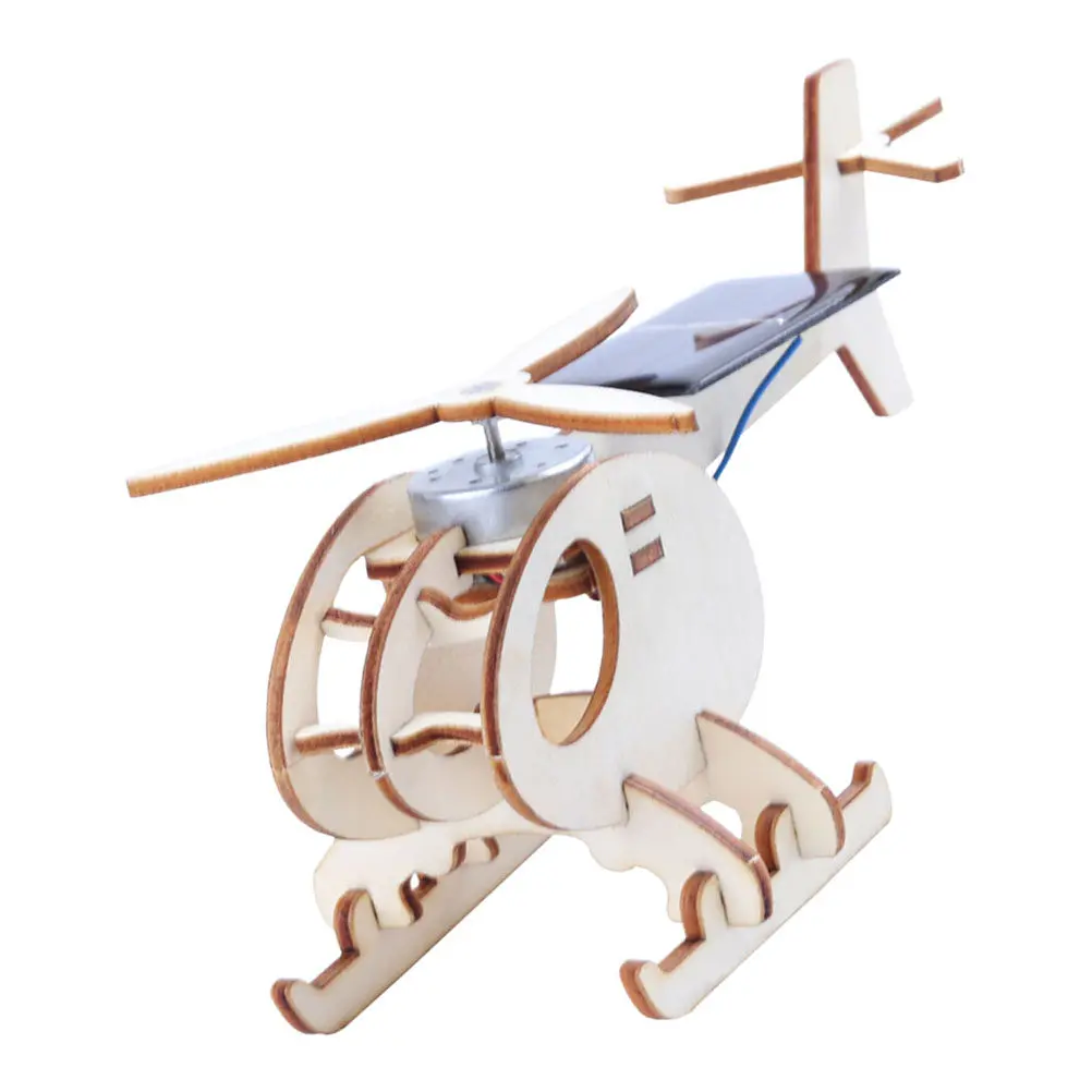 1Set Solar Helicopter Kids DIY Wood Plane Science Assembly Educational Experiment Creative Exploration Kit Wood DIY Plane Kit