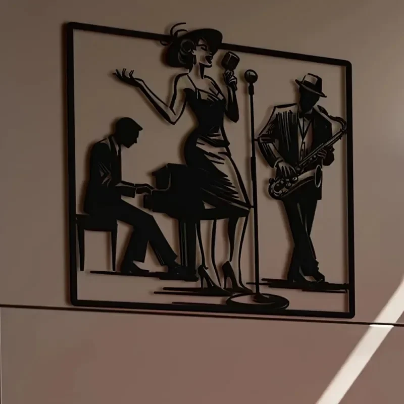 Vintage Multi-Layer Jazz Band Wall Art—Handcrafted Metal Musician Sculpture, Retro Black Finish | The Ideal Family, the Bar