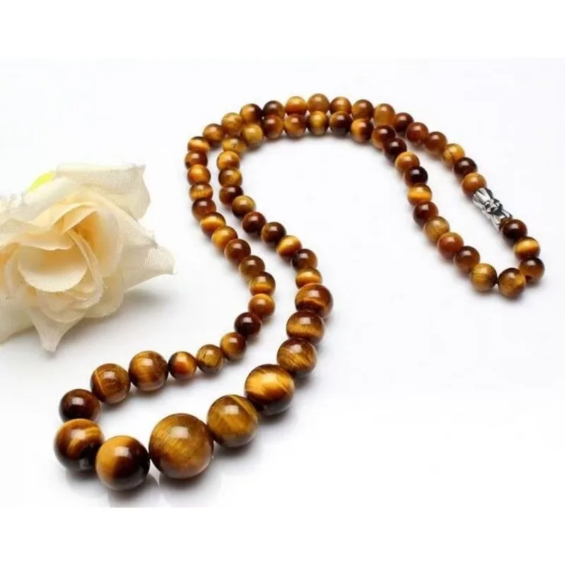 

Round Beads, Natural Yellow Tiger's Eye Stone Necklace Tower Chain, Fashionable and Versatile Temperament Jewelry