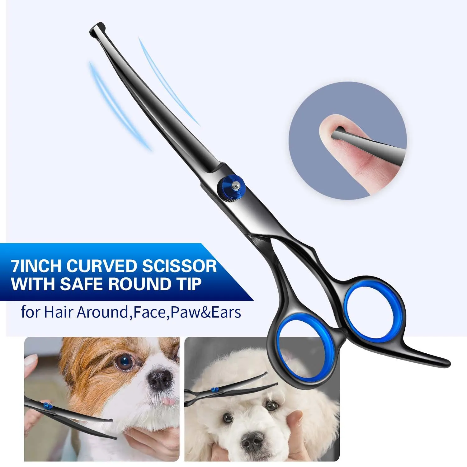 Safty Pet Grooming Scissors Round Head Professional Stainless Steel Dog Hair Scissors Pets Shears Animal Cutting Portable Set