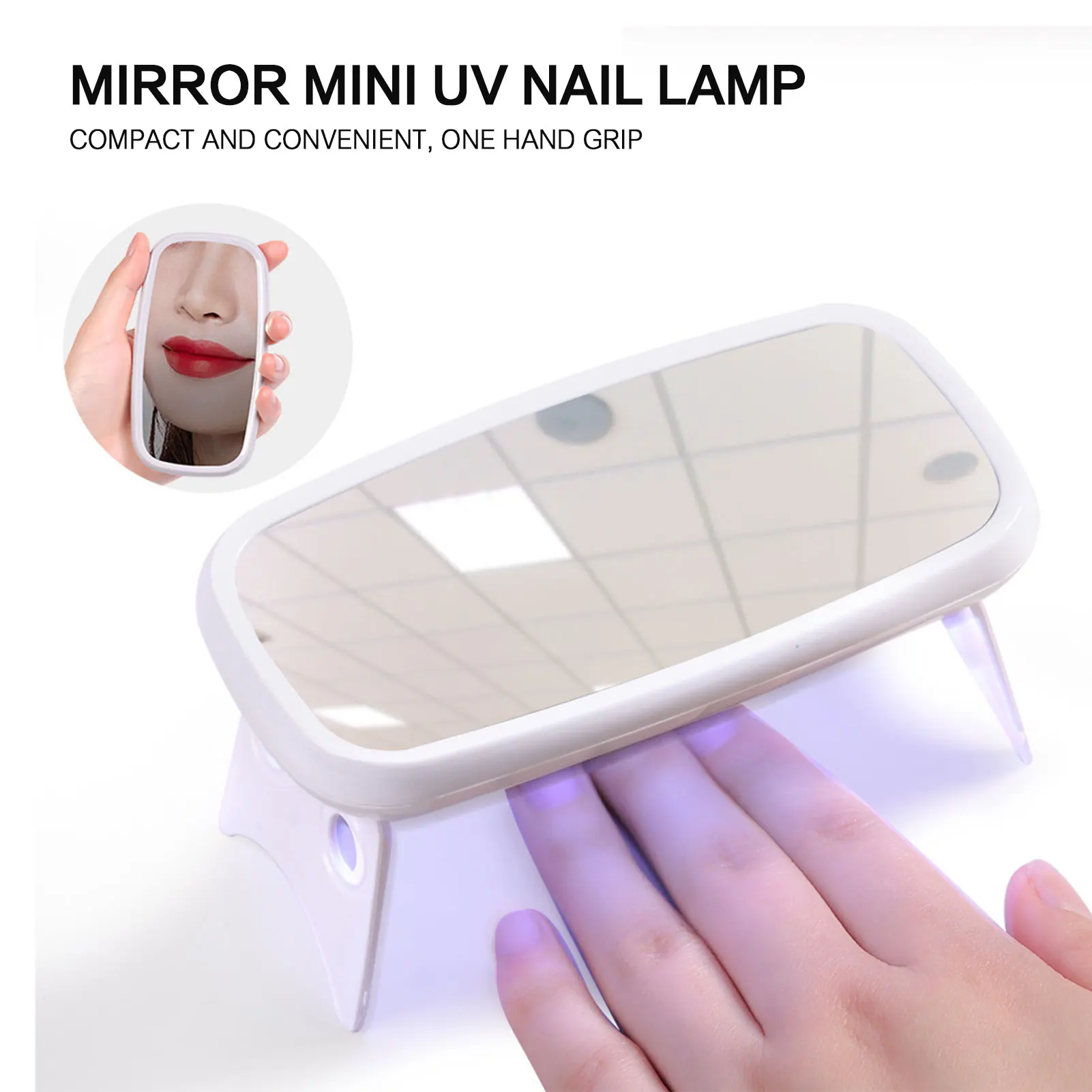 8W Mini UV LED Gel Nail Lamp Portable Curing Light Foldable with Mirror Design for Nail Salon Home DIY