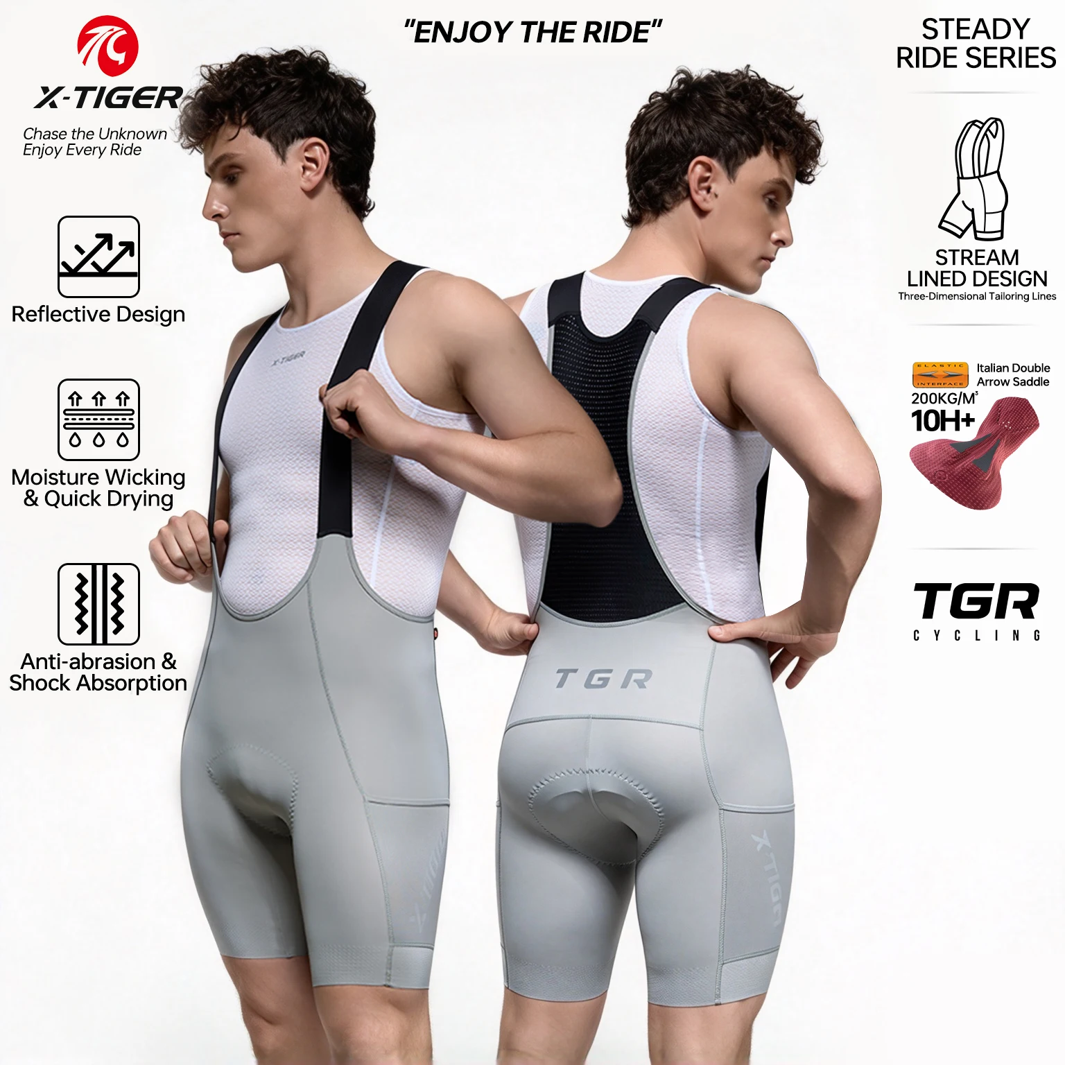 X-TIGER Herren-Radhose mit Trägern, Pro-Sommer-Modell, 200-Dichte-Chamois, hochwertige MTB- und Rennrad-Hose mit Trägern und Taschen