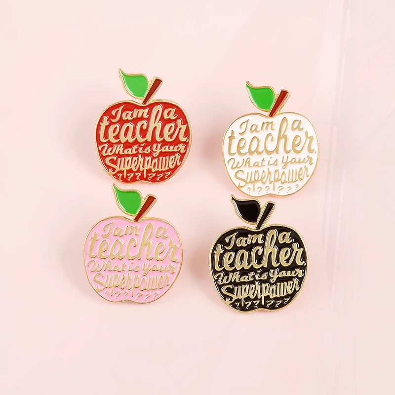 Badge Pin Denim Colthes bags Cartoon Fruit Badges Jewelry Gifts For Teachers 4 Styles Apple Enamel Brooch Teacher's Superpower