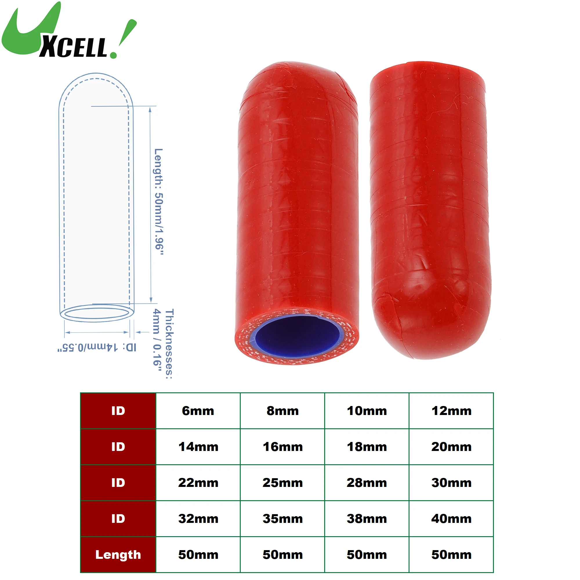 UXCELL 50mm Long 6/8/10/12/14/16/22/25/30/32/35/40mm ID Car Silicone Rubber Hose End Cap Silicone Reinforced Blanking Cap Red