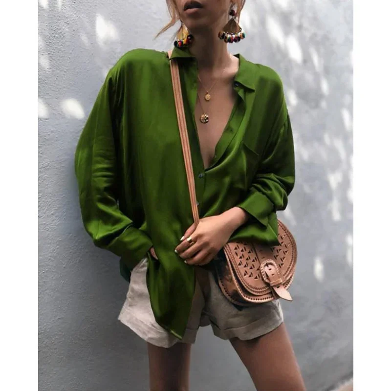 Fashion Shirt Spring and Summer 2024 Casual Streetwear Blouses Women Long Sleeve Tops Clothes Pocket Cardigan Loose Shirt 24849